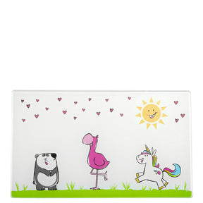 Brettchen aus Glas BAMBINI 25x15 Flamingo/Einhorn/Panda