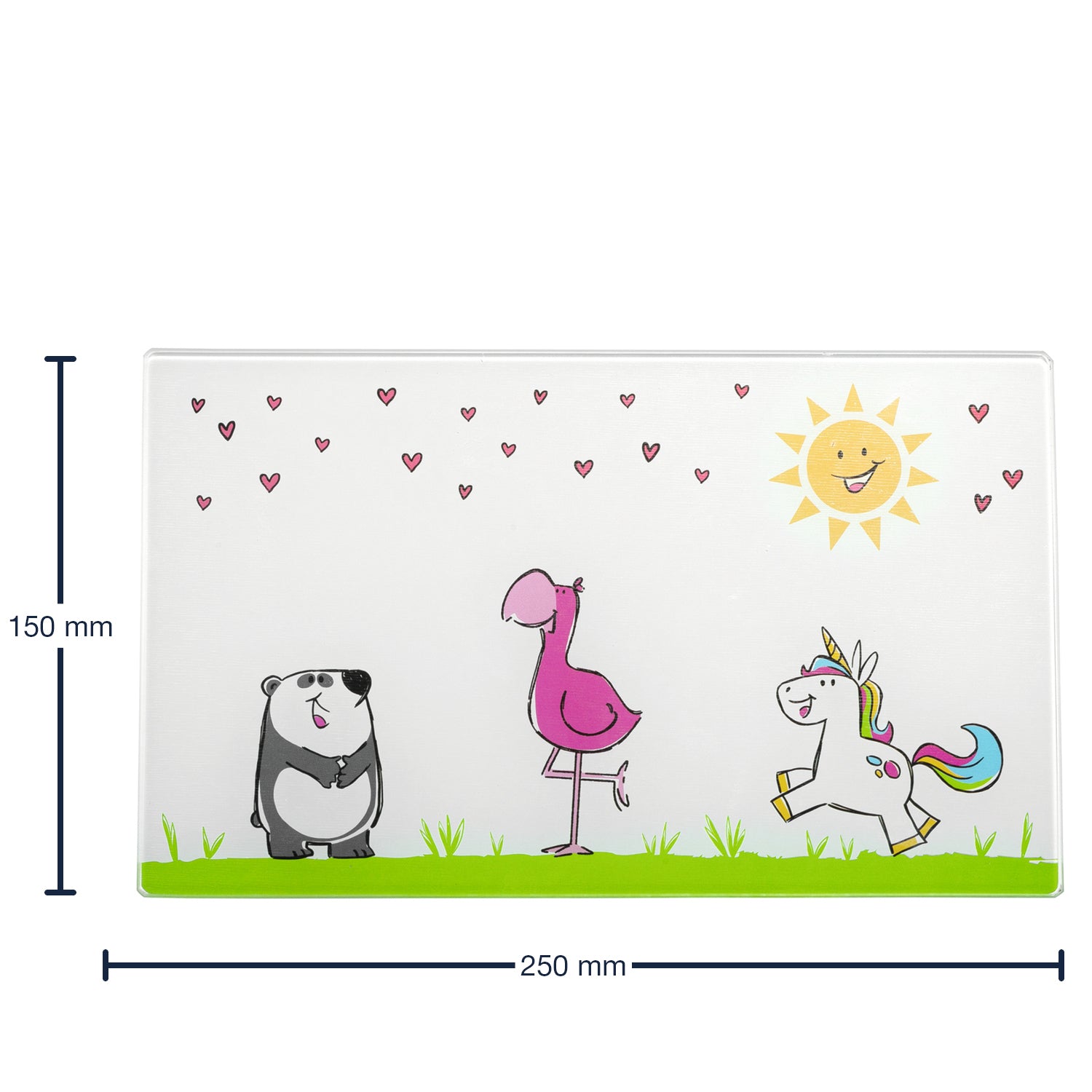 Brettchen aus Glas BAMBINI 25x15 Flamingo/Einhorn/Panda