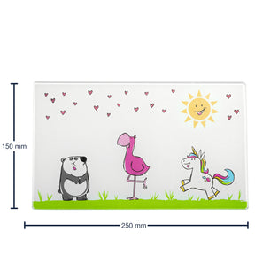 Brettchen aus Glas BAMBINI 25x15 Flamingo/Einhorn/Panda