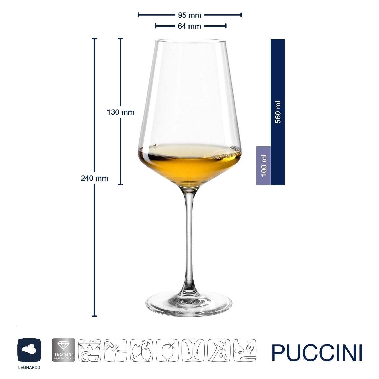 Weißweinglas PUCCINI 560 ml 6er-Set + Poliertuch